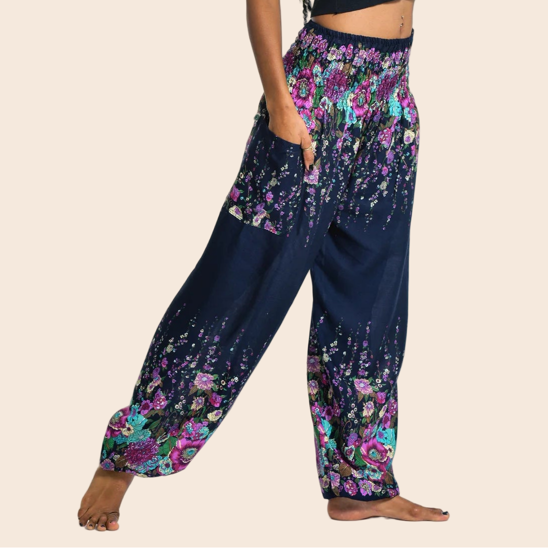 Blue Floral Harem Pants