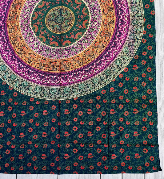 Green Floral Mandala Tapestry Wall Decor Beach Throw 80X50 Inches