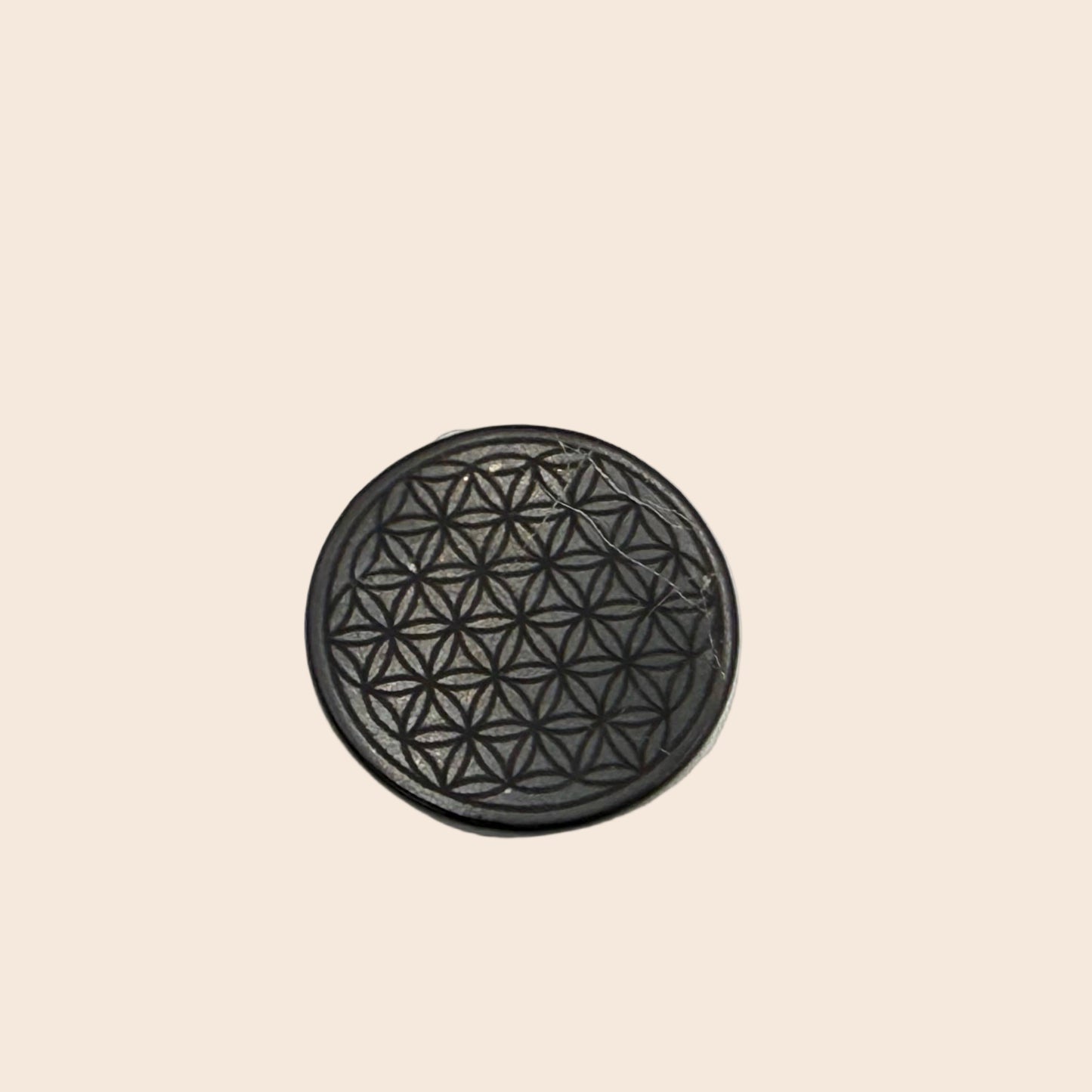 Shungite EMF Cell Phone Tile Engraved w/Flower of Life-30MM