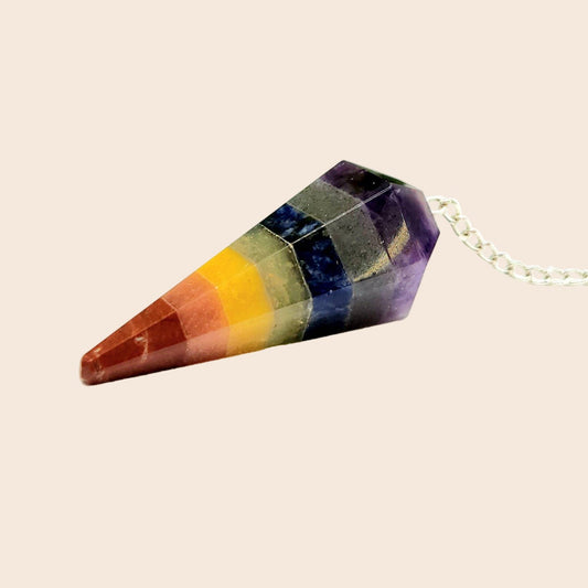 Seven Chakra Pendulum w/Chakra Beads-Silver Plated Chain