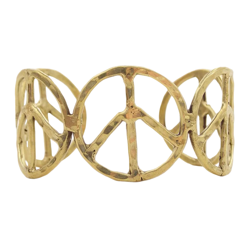 Woodstock Vibes Gold Metal Peace Sign Bracelet