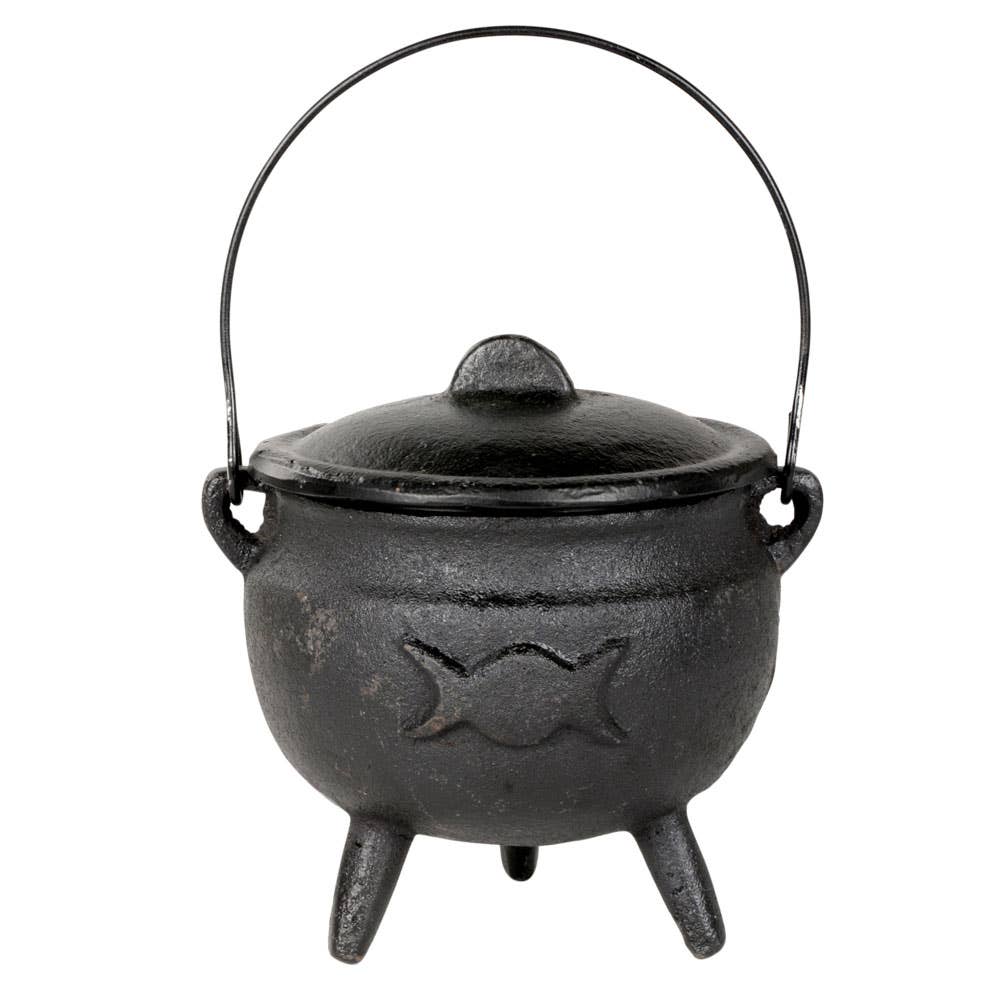 Triple Moon Cast Iron Cauldron With Lid
