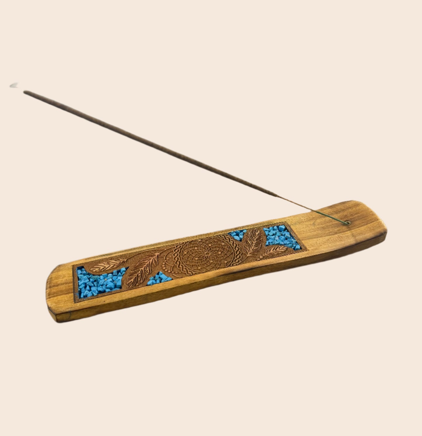 Laser Etched Wooden Incense Holder - Dreamcatcher w/ Turquoise