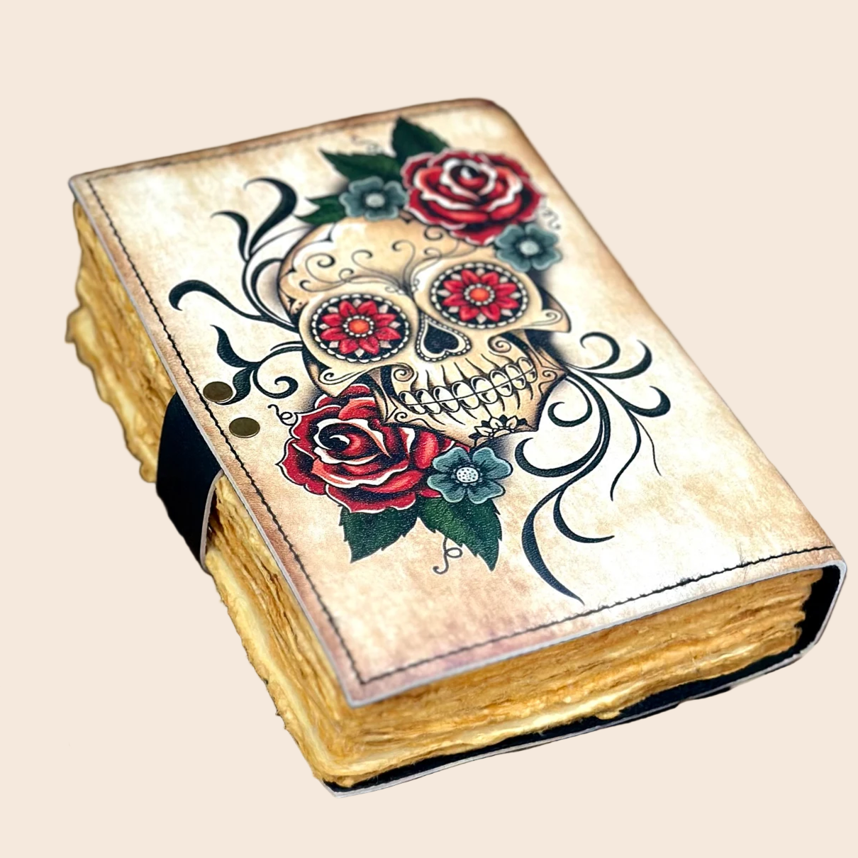 Sugar Skull and Rose Printed Leather Journal