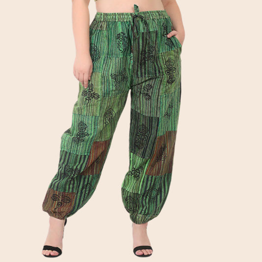 Solid Patchwork Pants with Elastic Ankles