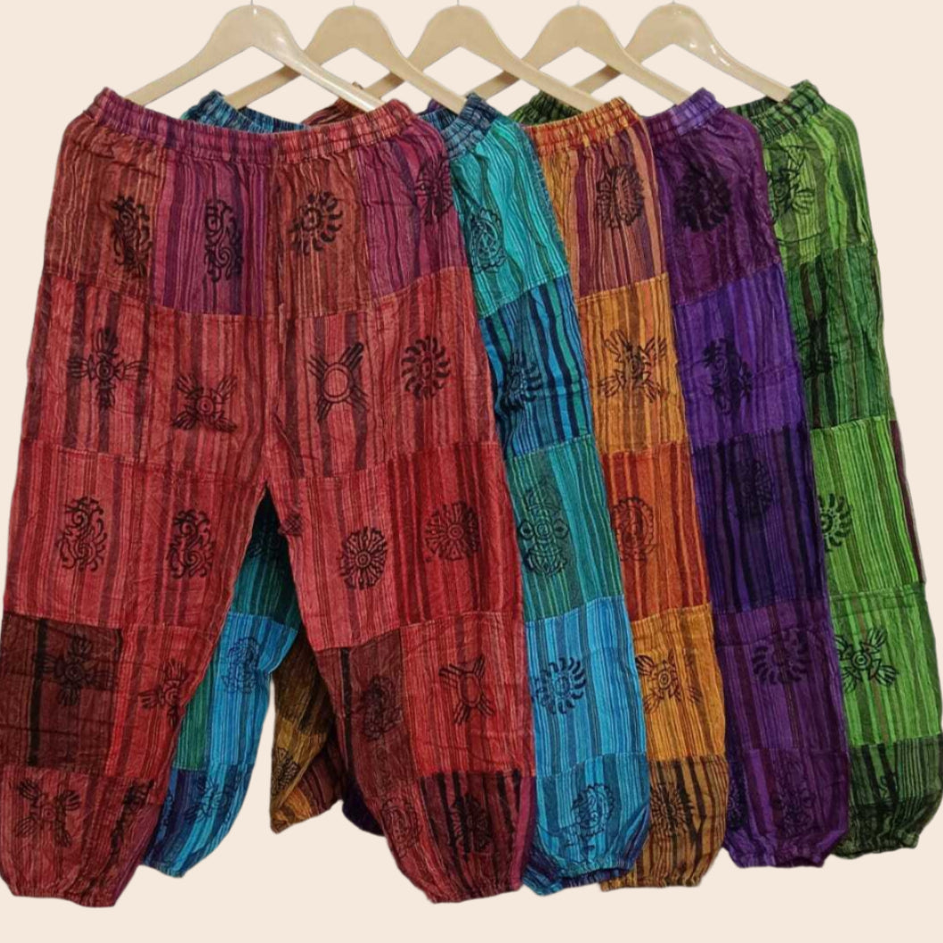 Solid Patchwork Pants with Elastic Ankles
