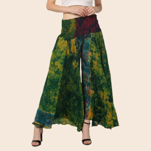 Smocked Waist Silk Palazzo Pants