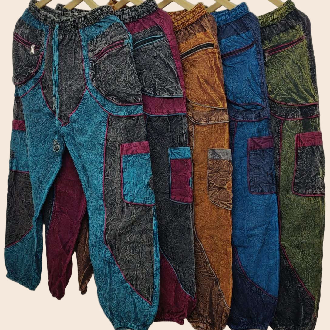 Stonewash Color Block Multi Patch Pants