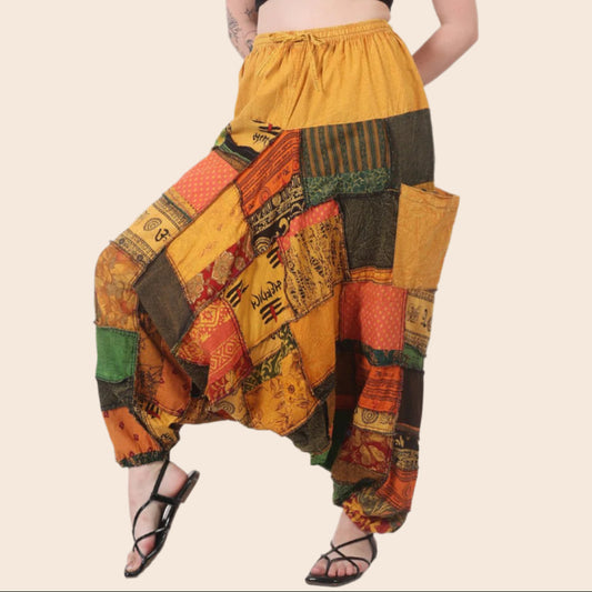Low Crotch Patchwork Harem Pants