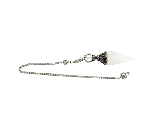 Clear Quartz Double Cap Pendulum with Silver Plate Chain