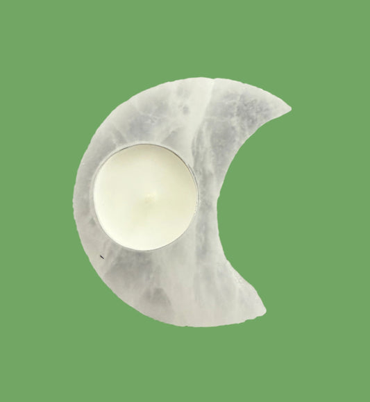 Selenite Moon Tealight Candle Holder
