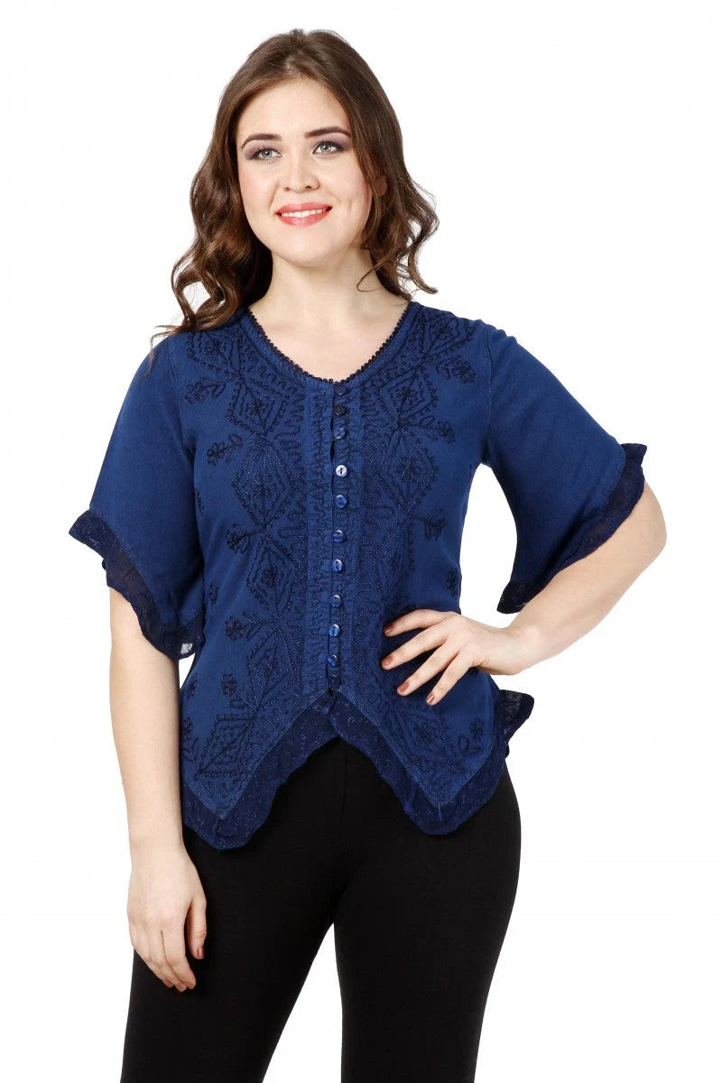 Ruffle Hem Button Top