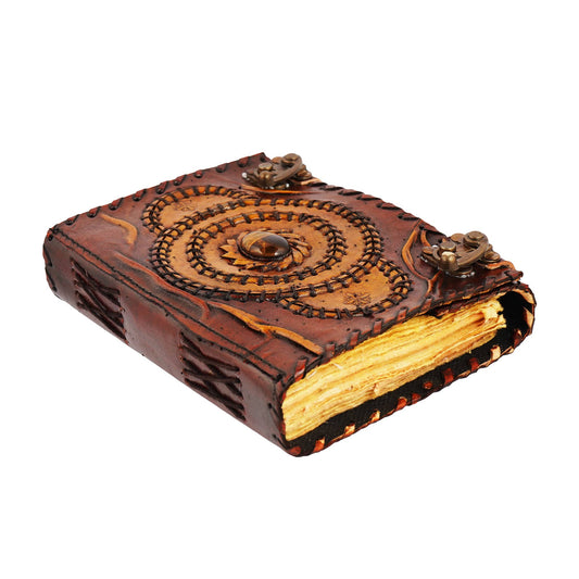 2 Tone Leather Embossed Journal with Tiger Eye Stone