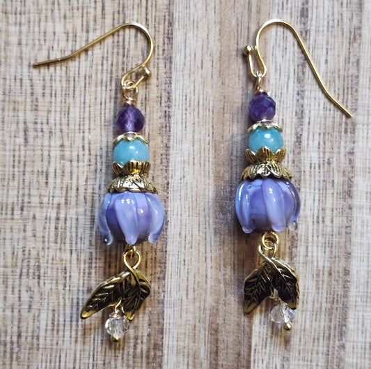 Lampwork Flower Drop Earring