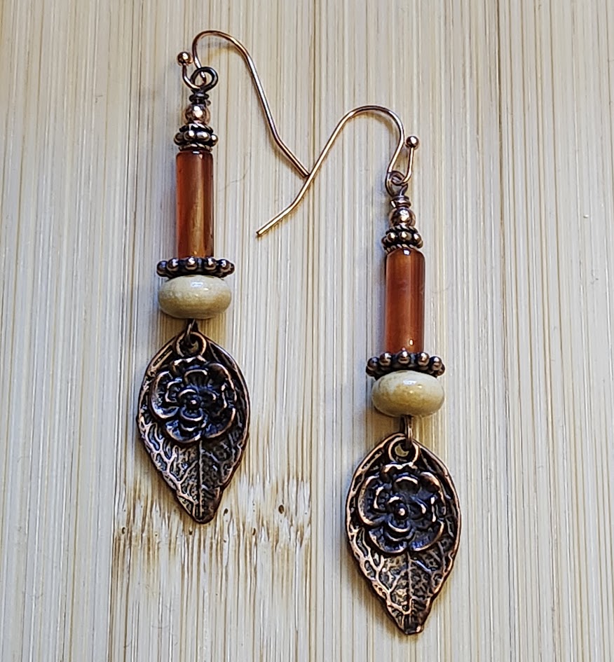 Copper Floral Drop Earring