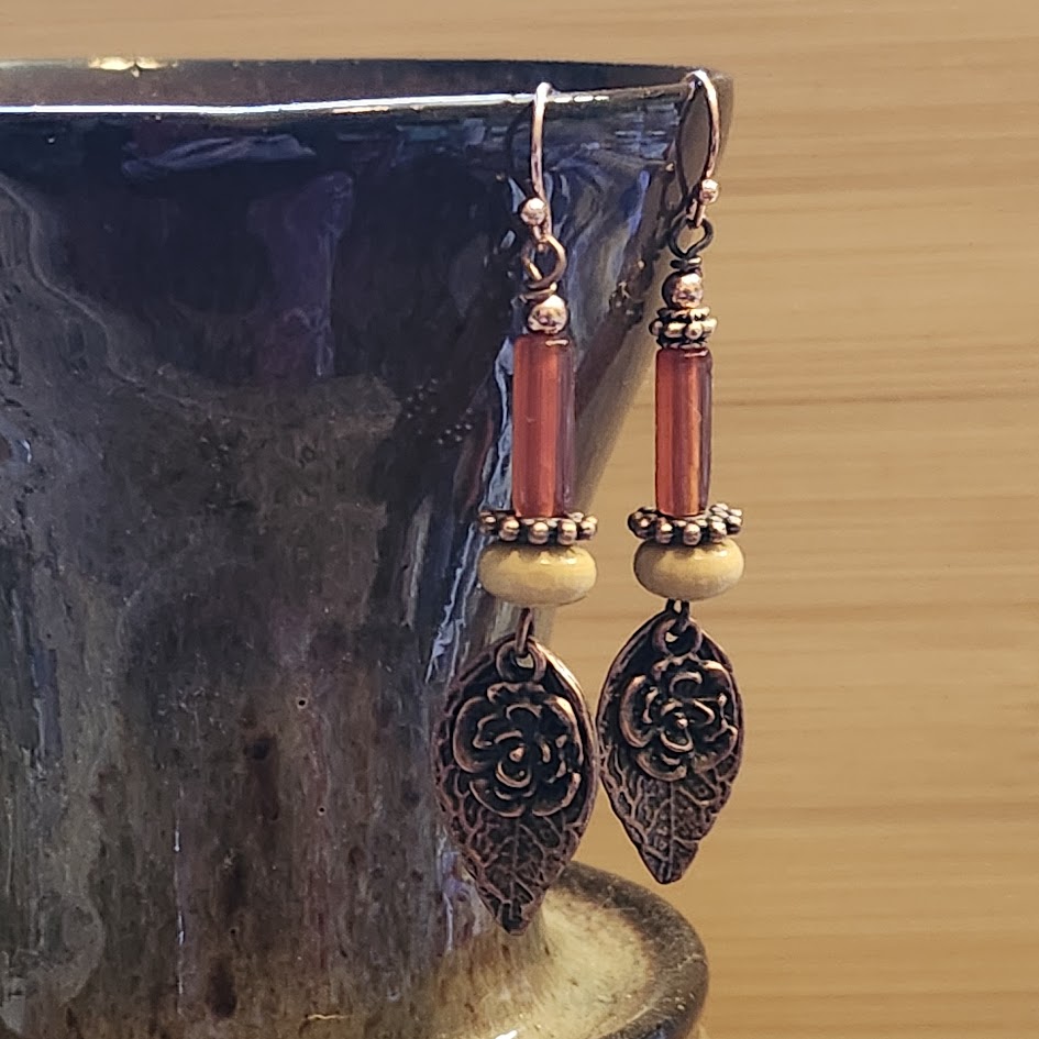 Copper Floral Drop Earring