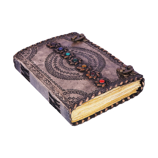 Antique Embossed Chakra Stones Leather Journal 6x8 Inches