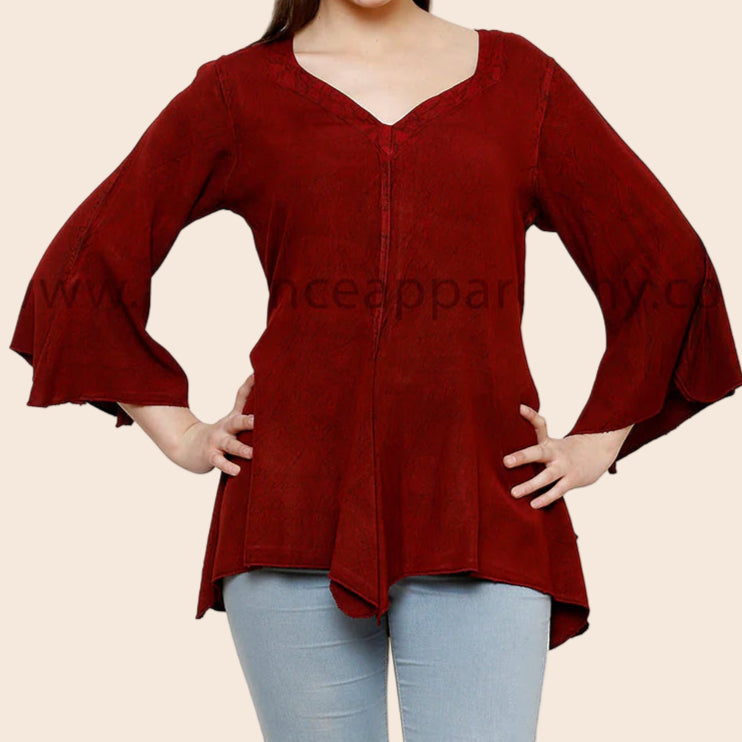 Renaissance Acid Wash Blouse 3/4 Sleeve