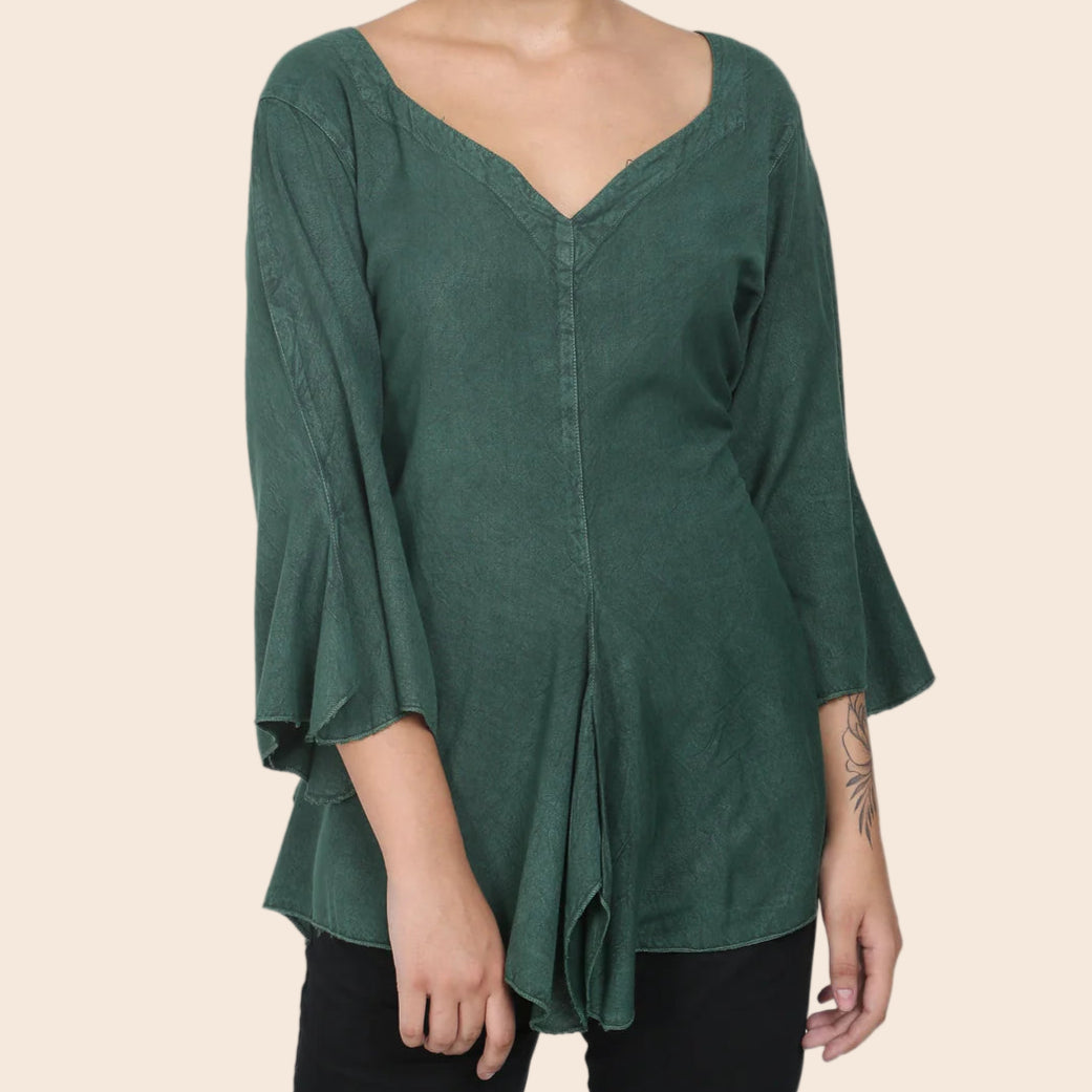 Renaissance Acid Wash Blouse 3/4 Sleeve