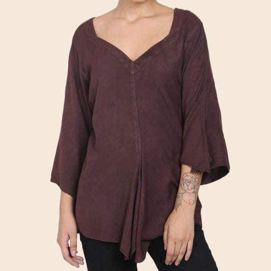 Renaissance Acid Wash Blouse 3/4 Sleeve
