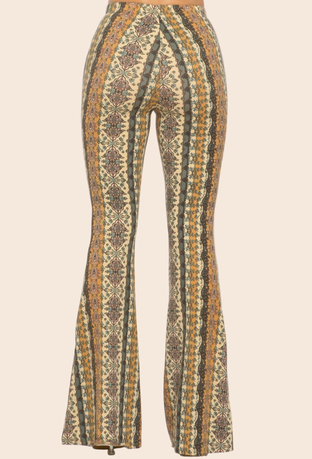 Orange and Olive Printed Flared Pants