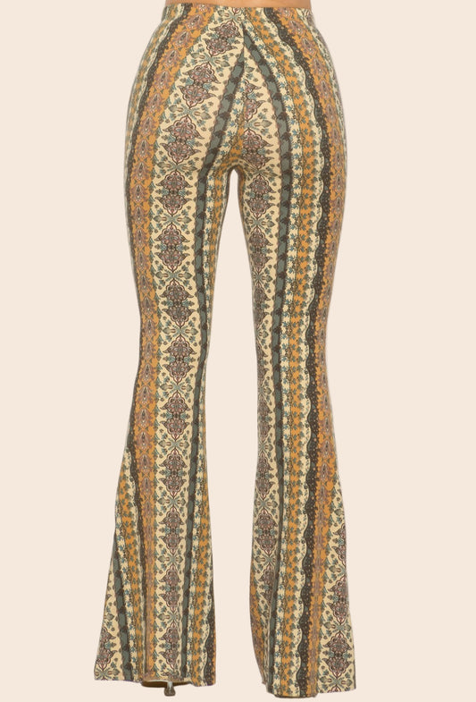 Orange and Olive Printed Flared Pants