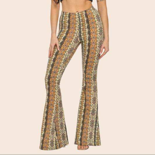 Orange and Olive Printed Flared Pants