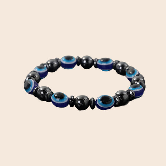 Evil Eye Bracelet Hematite with Acrylic Evil Eye Beads