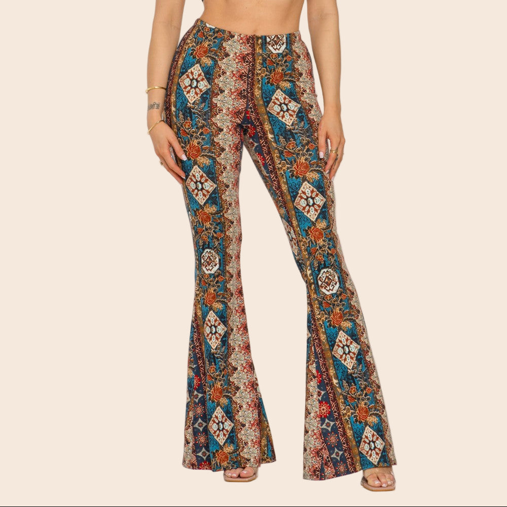 Boho Floral Printed Flared Pants
