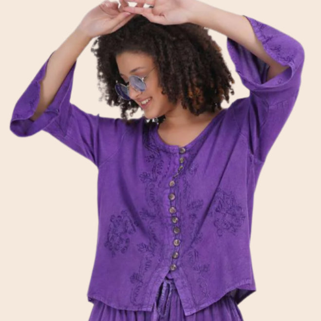 3/4 Length Sleeve Button-up Top