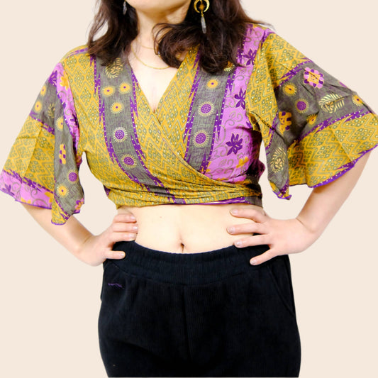Half Sleeve Boho Wrap Crop Top