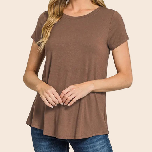 Flowy Round Hem Rayon Short Sleeve Top