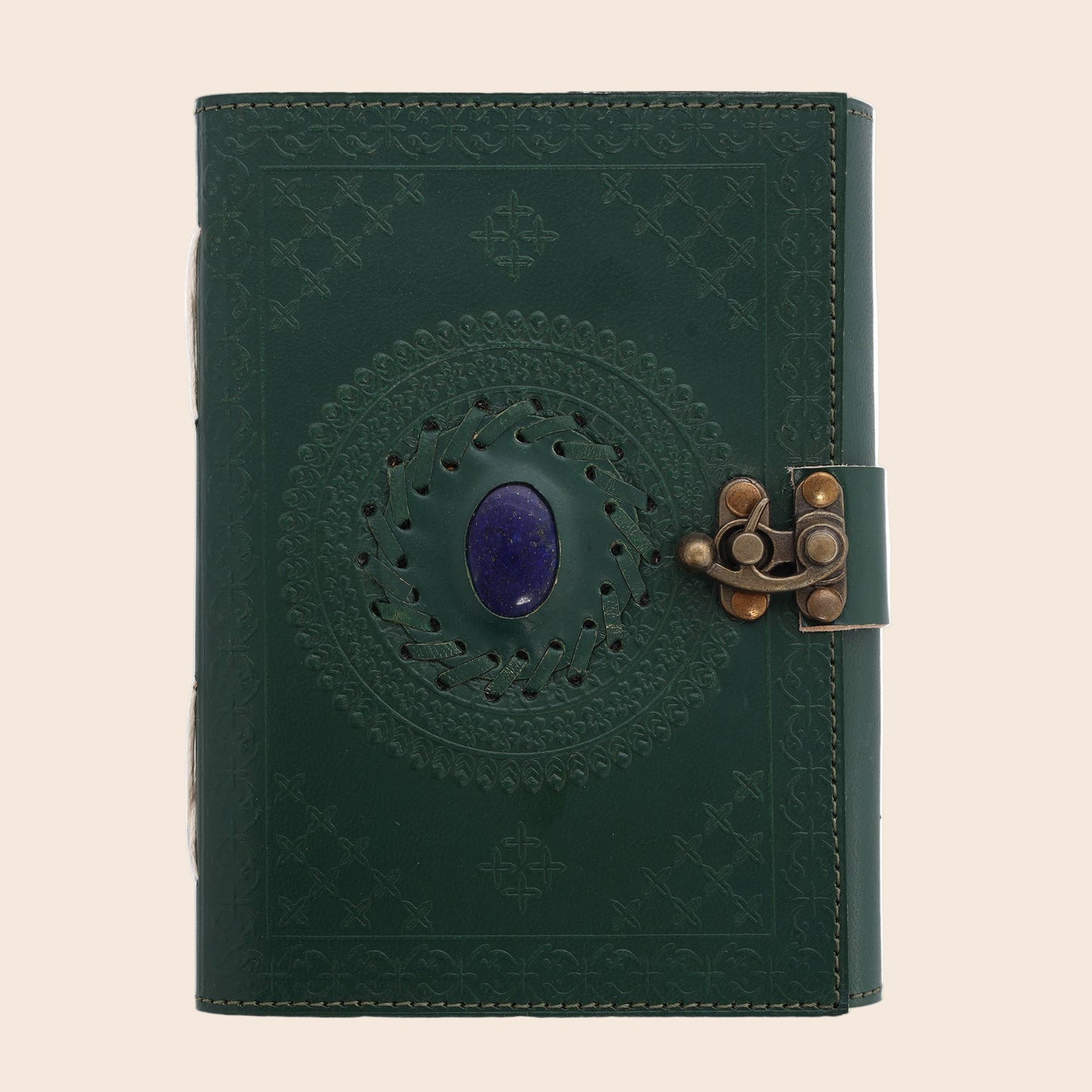 Leather Journal with Stone Mandala Embossed Notebook