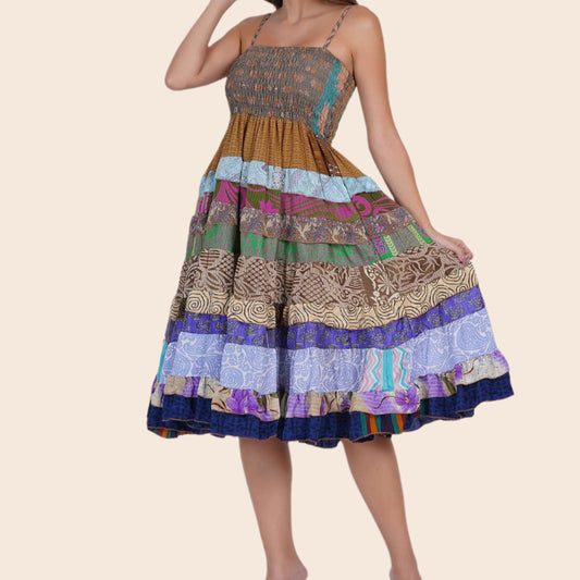 Smocked Bodice Ruffle Frill Dress