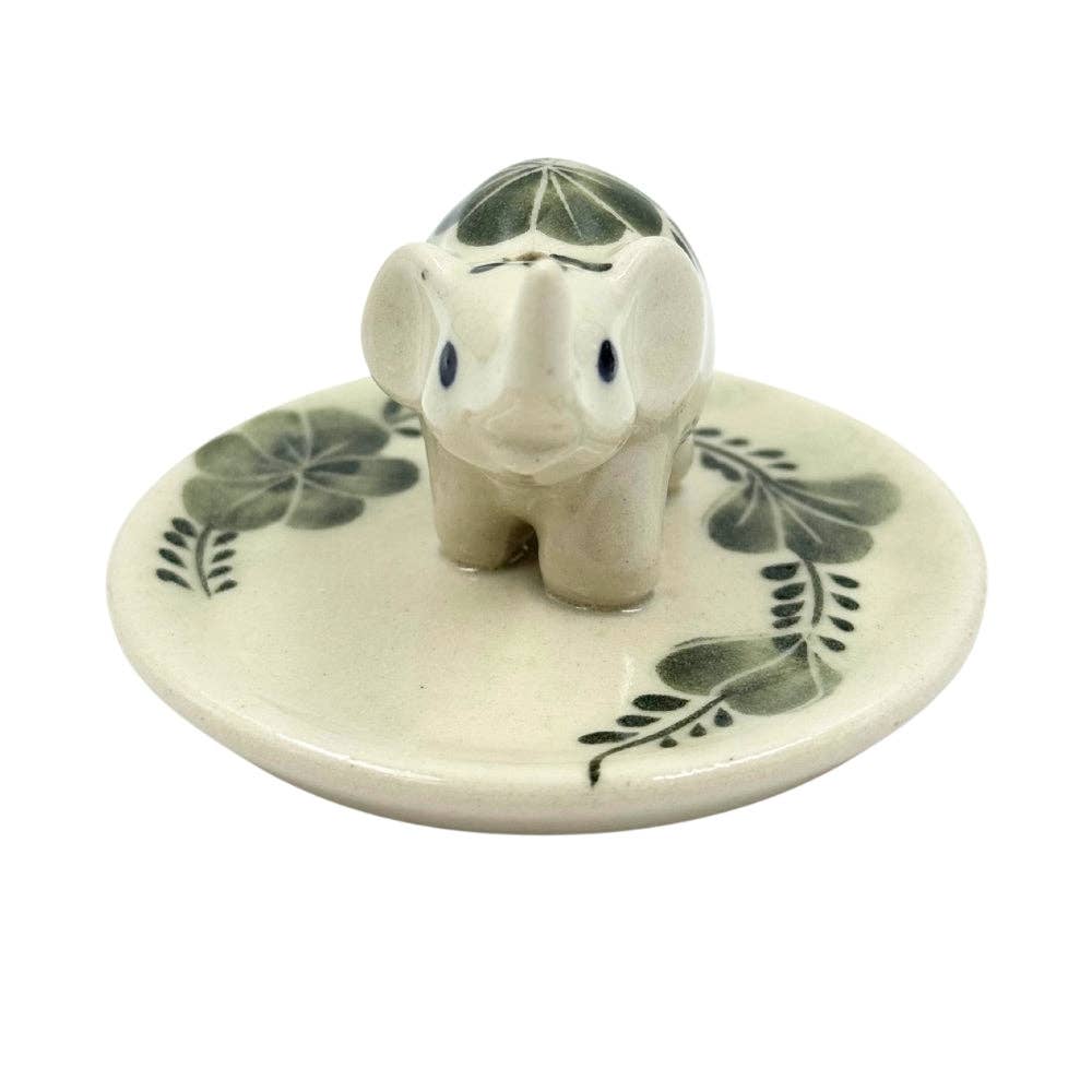 Elephant Floral on Round Ceramic Incense Holder