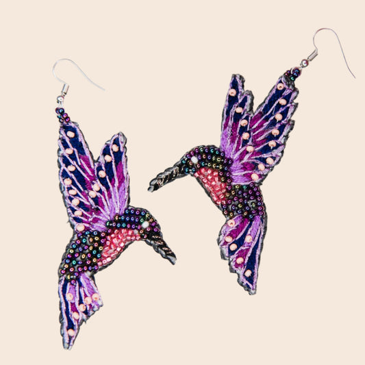 Purple Threaded Hummingbird Earrings