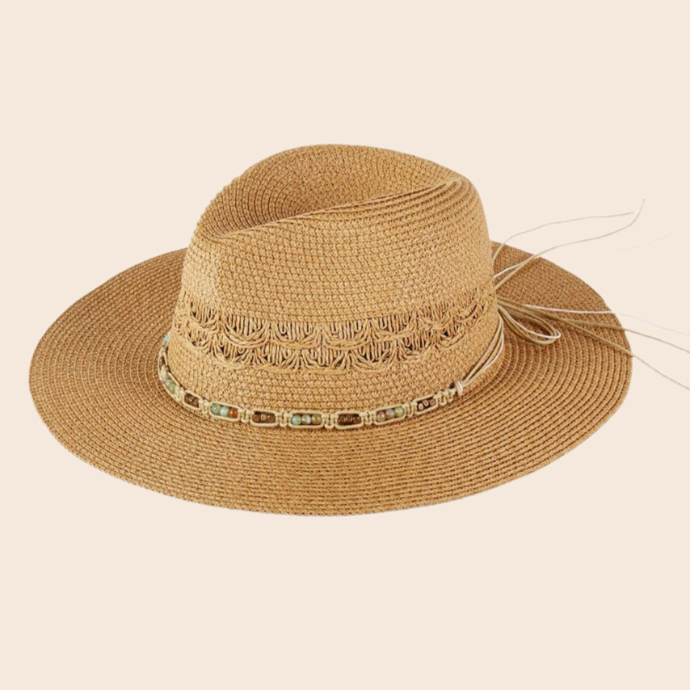 Woven Beaded Band Straw Sun Hat