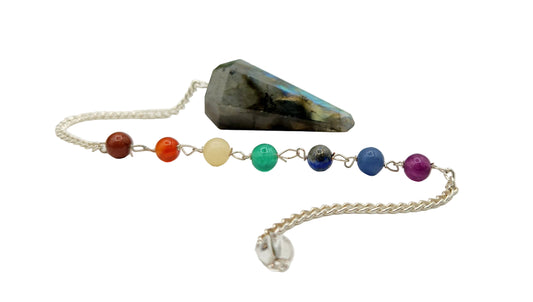 Labradorite Pendulum w/Chakra Beads-Silver Plate Chain