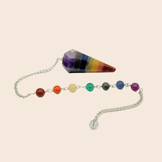 Seven Chakra Pendulum w/Chakra Beads-Silver Plated Chain