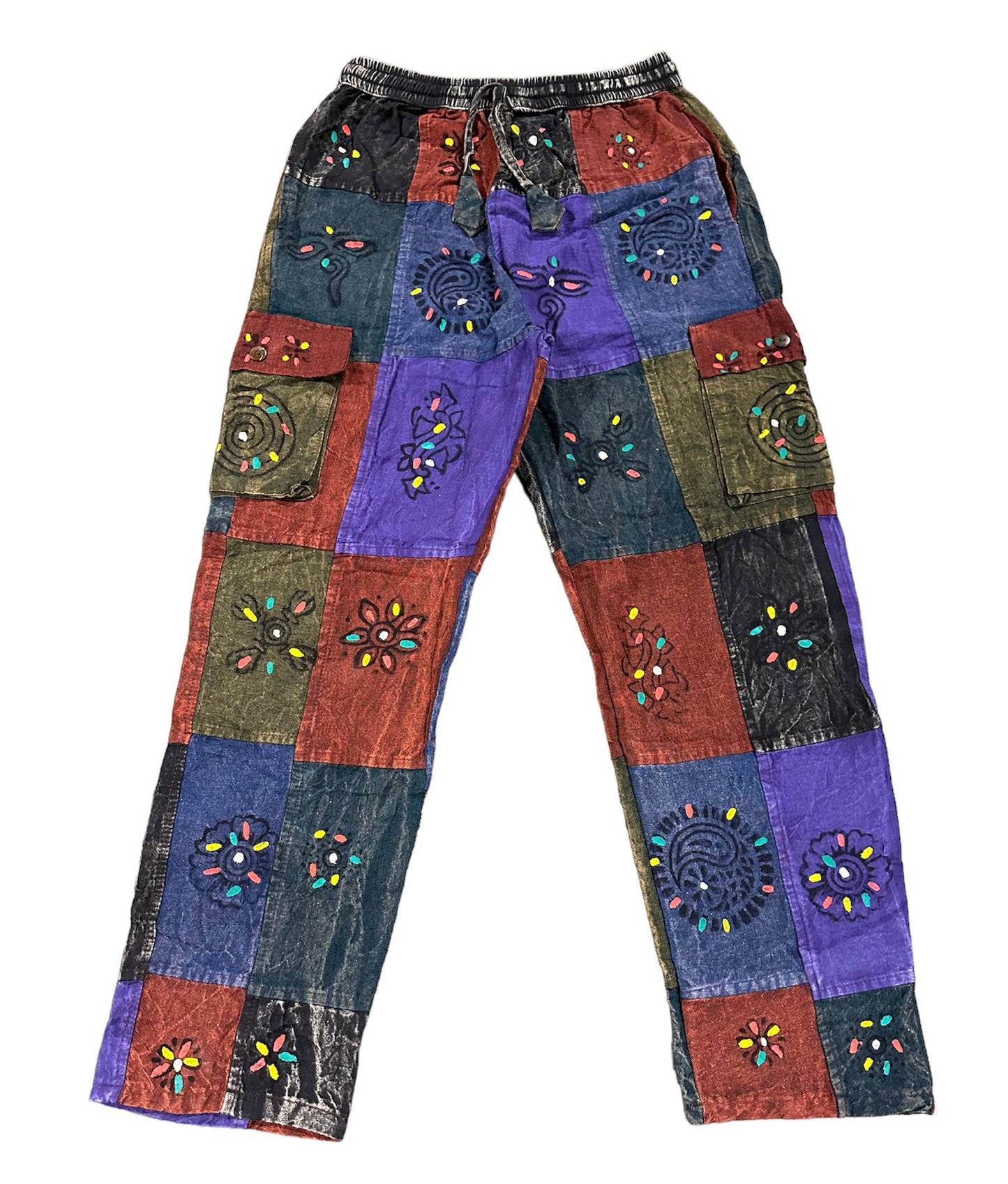 Bright Color Block Printed Patchwork Pants