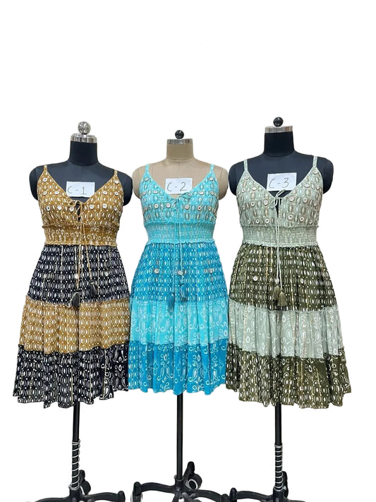 Smocked Waist Tiered Lurex Dress