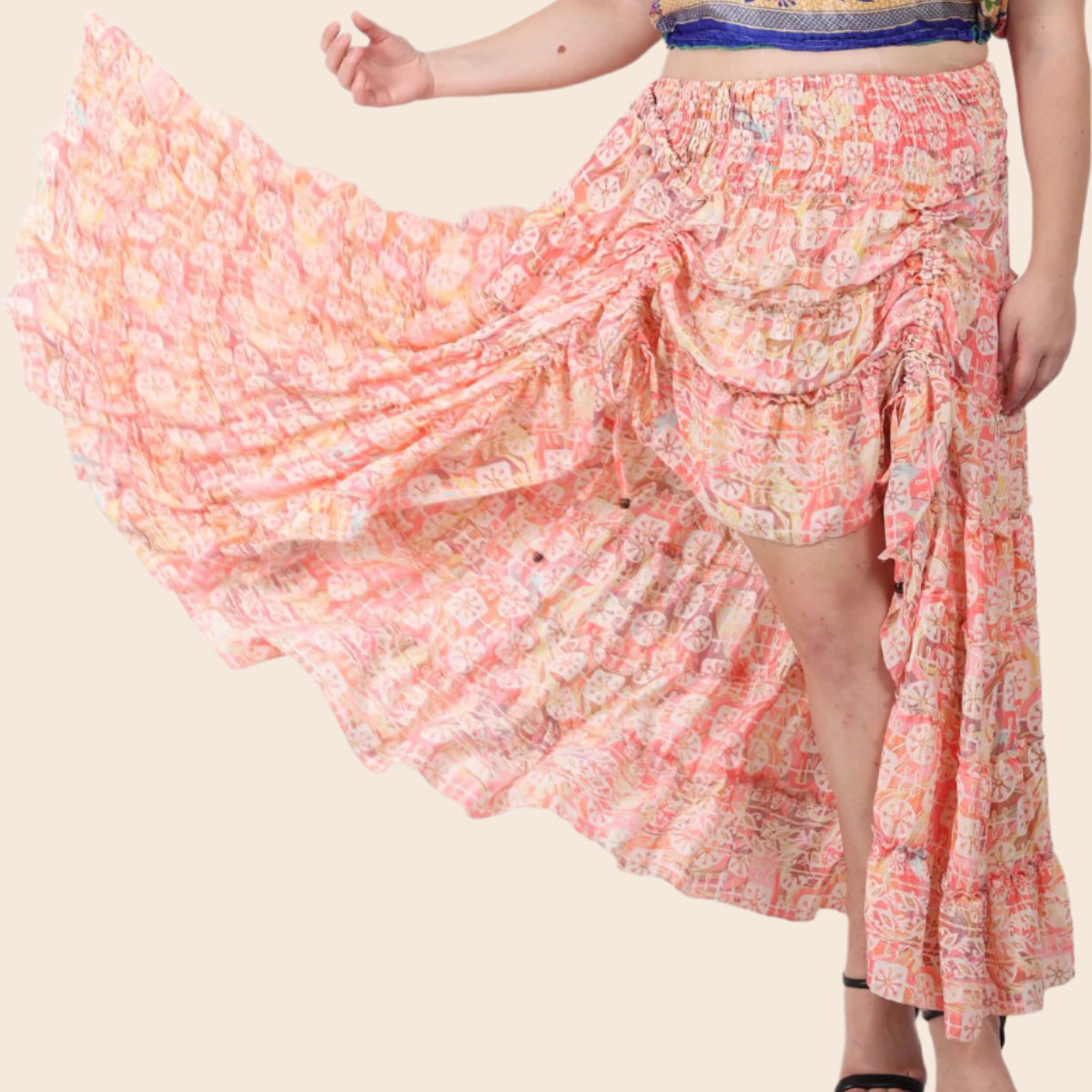 Hi-Lo Ruffle Tiered Skirt with Adjustable Drawstring
