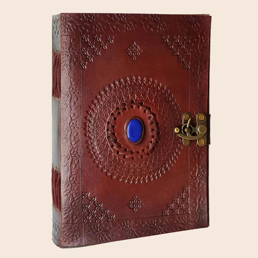 Leather Notebook with Stone Mandala Embossed Journal