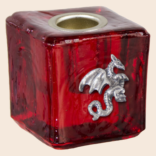 Red Mini Glass Candle Holder w/ Dragon