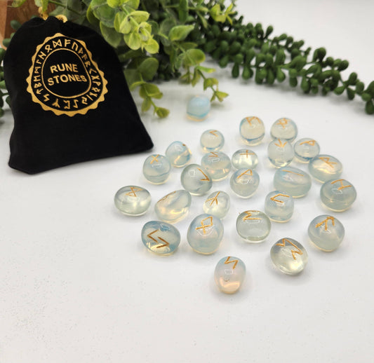 Opalite Rune Sets with Velvet Pouch