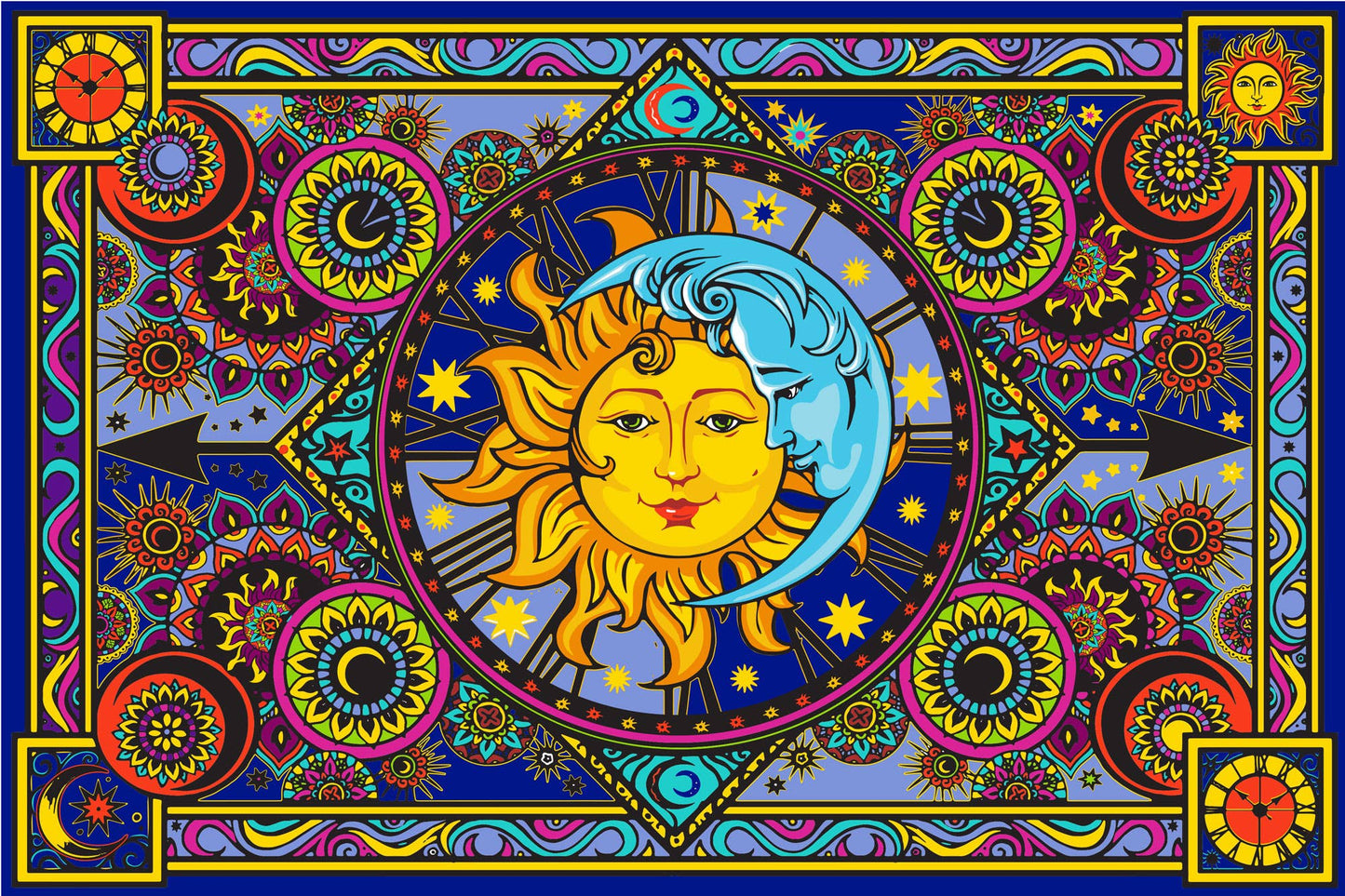 3D Sun Moon Clock Tapestry