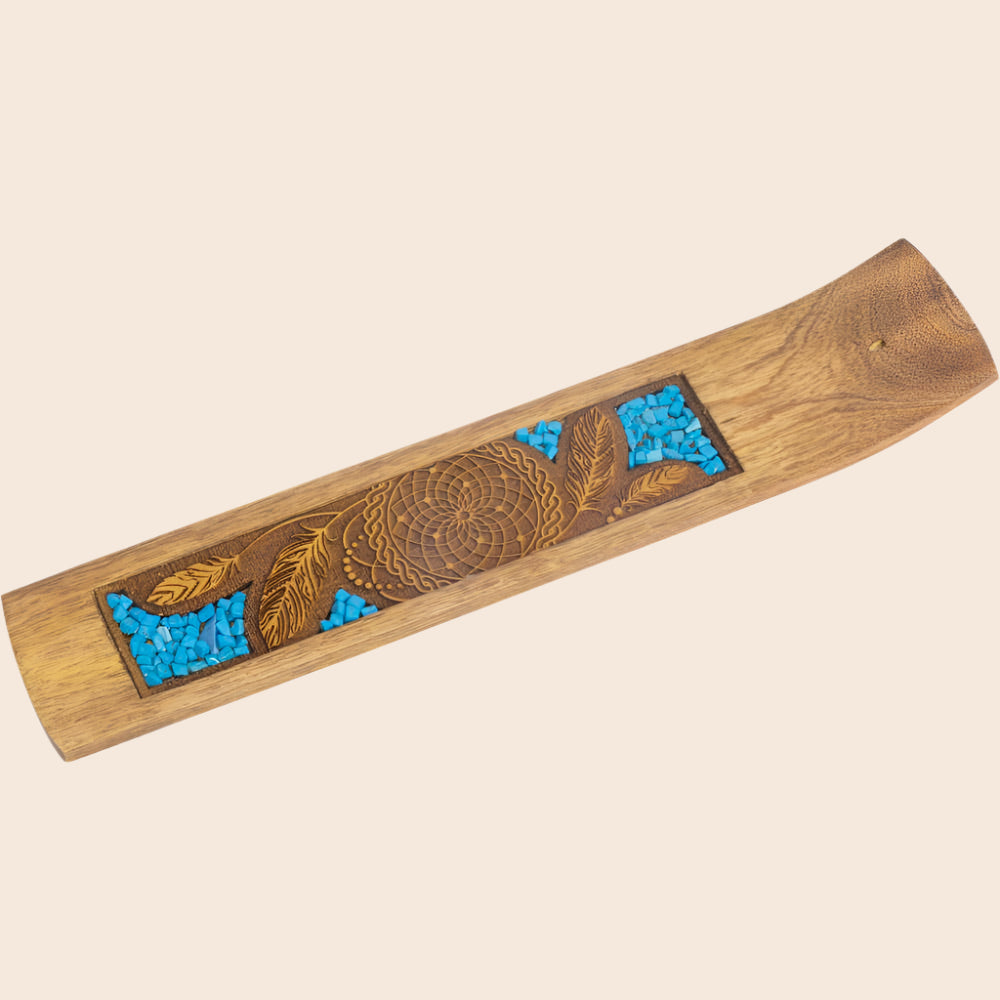 Laser Etched Wooden Incense Holder - Dreamcatcher w/ Turquoise