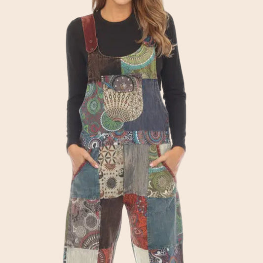 Multi Print Patchwork Overalls