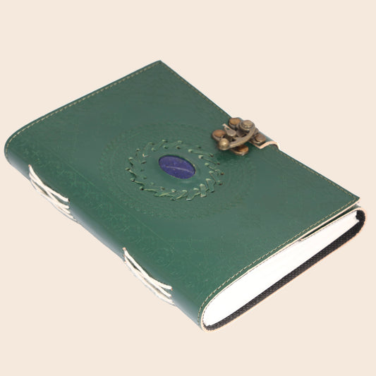 Leather Journal with Stone Mandala Embossed Notebook