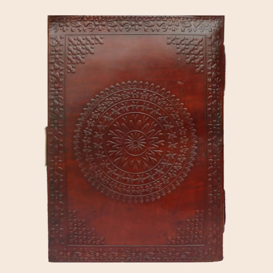 Leather Notebook with Stone Mandala Embossed Journal